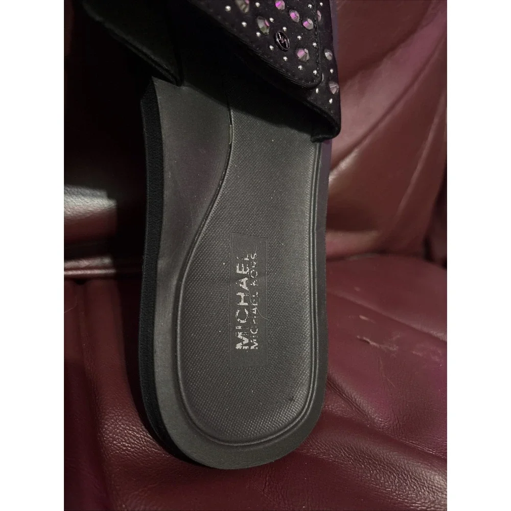 Michael Kors MK Rhinestone Diamond Black Slides Sz 8